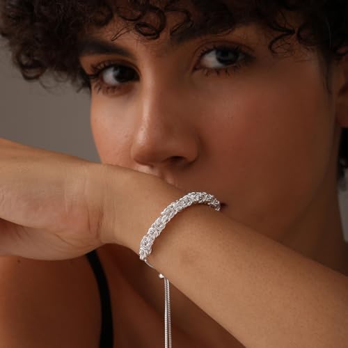 LeCalla 925 Sterling Silver Sliding Bracelet Italian Handmade Byzantine Adjustable Bolo Link Chain Bracelets for Women2