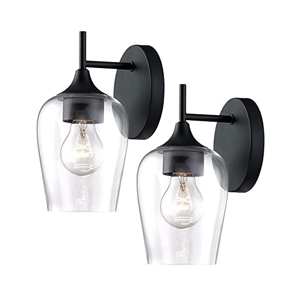   Hamilyeah-Black-Wall-Sconces-Set-of-Two-Farmhouse-Sconces-Wall-Lighting-Hardwired-Bathroom-Vanity-Lighting-with-Clear-Champagne-Glass-Shade-Indoor-Wall-Lamp-for-Kitchen-Stairway-Living-Room