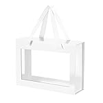 JINGUAN White Gift Box with Window, Clear Magnetic Gift Box with Handle for Present, Bridesmaid Proposal Box (10.5x7.5x3 Inches