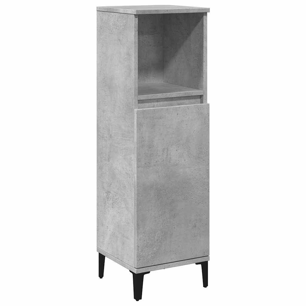 Juego de muebles de baño de madera gris hormigón con lavabo, armario bajo lavabo y armario alto para baño, espacio de almacenamiento, montaje en pared, diseño moderno