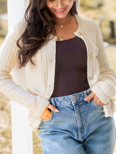 CUPSHE Women's Open Front Cardigan Sweaters Long Sleeve 2024 Fall Knit Short Cardigan Outwear2