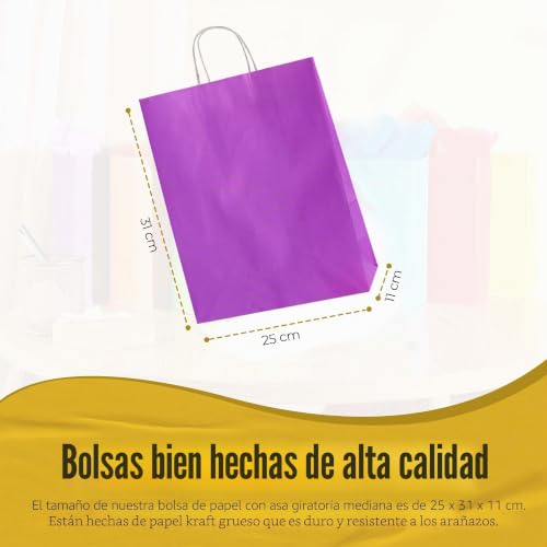 Bolsas de papel moradas con asas de Thepaperbagstore, pack de 30 unidades medianas 5