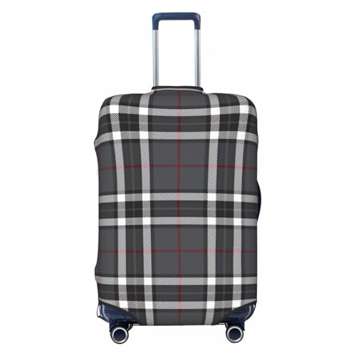 Gray-Tartan-Fabric-Textire Luggage Cover, Protective Washable Suitcase Cover - Travel Fashion Elastic Suitcase Protector Large