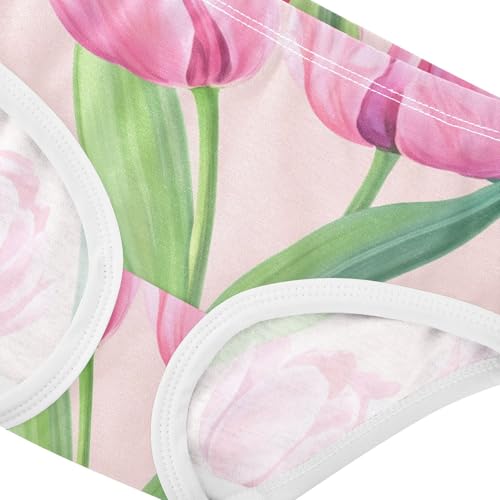 Fun Toddler Underwear Custom 2t Cotton Girl Panties Cute Watercolor Pink Tulips Green Leavesl Briefs Undies Kids4