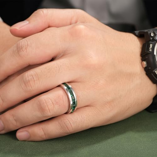 Emerald Ring For Men Eternity Wedding Band 925 Sterling Silver 19 Emerald Cut Gemstone Promise Ring For Him Size 7-143