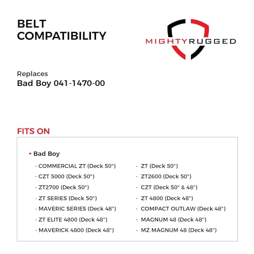 Image of MightyRugged 041-1470-00 Deck Belt Replacement for Bad Boy Mowers - Belt Length 149.75 inch - Heavy-Duty, Durable, Aramid Cord Belt for Bad Boy CZT, ZT, Maverick, Outlaw, and Magnum Series