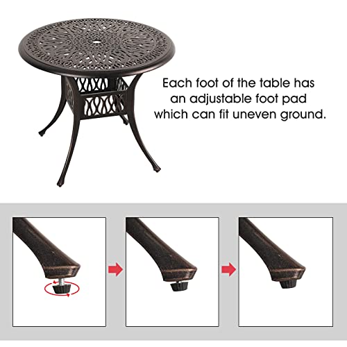 COBANA-Patio-Bistro-Table-354-Round-Cast-Aluminum-Outdoor-Dining-Retro-Side-Table-with-2-Umbrella-Hole-Bronze COBANA Patio Bistro Table 354 Round Cast Aluminum Outdoor Dining Retro Side Table with 2 Umbrella Hole Bronze