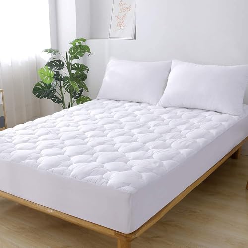 Image of WhatsBedding Waterproof Mattress Pad Queen Size Cotton Top Down Alternative Filling Pillowtop Mattress Topper Cover-Fitted Quilted (Queen Mattress Pad)