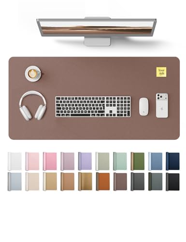 Image of YSAGi Leather Desk Protector, Office Mat, Large Mouse Mat, Non-Slip PU Leather Blotter, Laptop Desk, Waterproof Writing Pad for Office and Home (Chocolate, 35.4 inch x 17 inch)