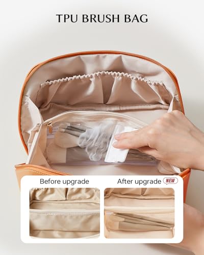Image of EACHY Travel Makeup Bag, Large Capacity Cosmetic Bag for Women, Waterproof PU Leather, Flat Open Portable Toiletry Bag for Skincare, Brushes & Travel Essentials