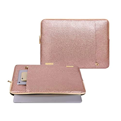 Mosiso Laptop Sleeve Compatible With Macbook Air/Pro,13-13.3 Inch Notebook,Compatible With Macbook Pro 14 Inch 2023-2021 M2 A2779 A2442 M1, Pu Leather Vertical Padded Bag Waterproof Case, Rose Gold #TOP2