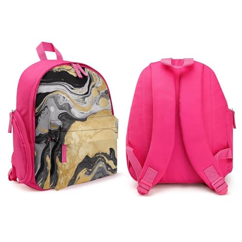 Black Golden Marble Ink Backpack for Men Women, Durable Small Bookbag Lightweight Daypack for Travel, Hiking, Pink-style4