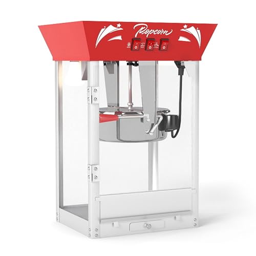 Image of Commercial Popcorn MAKER Machine, 12 Ounce Kettle Stainless Steel Popcorn Maker with Tempered Glass, Warming Deck, 850W Countertop Popcorn Popper for Parties, Events, and Home Theater, Red