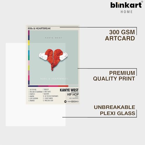 Image of BLINKART KANYE - 808s & HeartBreak Wall Photo Frames | Wall Art for Bedroom, Living Room, Studio or Office | Album Cover Print with Spotify Song Link QR Code | Gift for Fans - 8x12 In