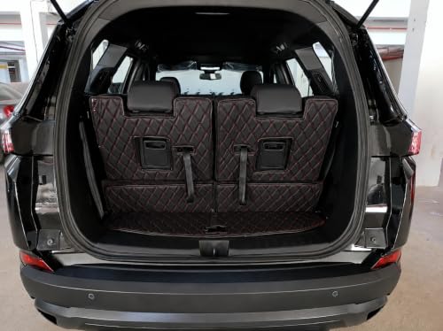 Image of Premium 7D Boot /Trunk Mats Compatible for Tata Safari 7 Seater(2020-23)||Luxury Leather Double Layered mats||Complete Set ||100% Waterproof and Washable (Black with Red)