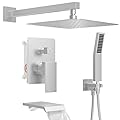HomGoo Shower System with Tub Spout, All Metal Tub Shower Faucet Set with 12-Inch Rain Shower Head and Handheld Spray combo, Wall Mounted Shower Combo Set with shower valve and Trim kit,Brushed Nickel