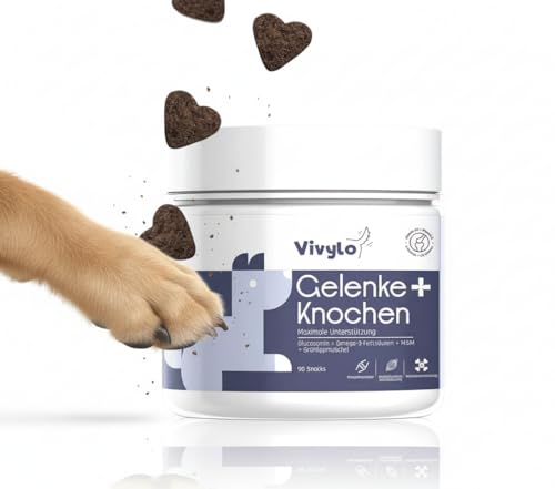 Vivylo 90 Grünlippmuschel Hundeleckerli | 270g | Gelenktabletten mit Glucosamin, Kollagen, Kurkuma, MSM für Gelenke und Knochen - Leckerlis für aktive & älternde Hunde mit Vitamin C, D3 und Zink