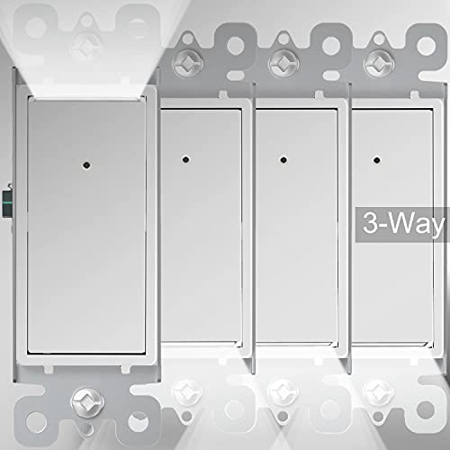 SOZULAMP 3 Way Light Switch with Night Light-Easy to Install-No Neutral Required,Illuminated Decora Paddle White Wall 3 Way Switch with Light Sensor,15 Amp 110V,Residential Grade(4Pack,Dayligh LED) SOZULAMP 3 Way Light Switch with Night Light-Easy to Install-No Neutral Required,Illuminated Decora Paddle White Wall 3 Way Switch with Light Sensor,15 Amp 110V,Residential Grade(4Pack,Dayligh LED)