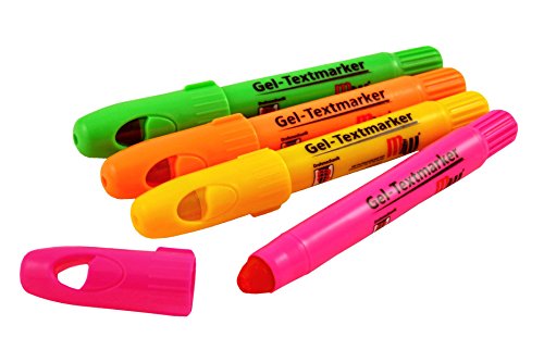4 Gel-Textmarker / Farbe: je 1x pink, gelb, orange, grün Cover