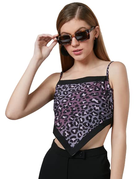 Image of Style Quotient Yellow Green Geometric Print Crepe Scarf Crop Top
