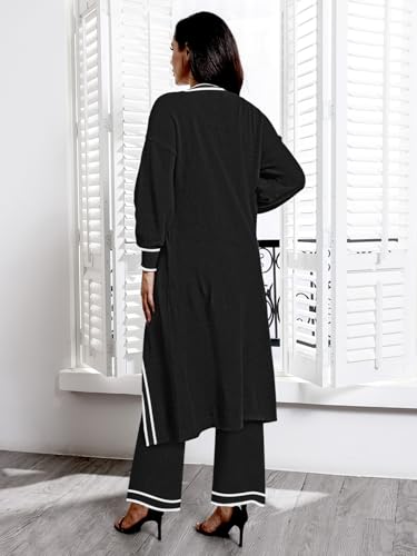 Image of Fixmatti Women's Fuzzy 3 Piece Sweatsuit Open Front Cardigan Crop Tank Tops Wide Legs Pants Lounge Sets