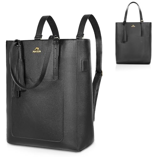 MATEIN Mujeres mochila bolso bolso, 15.6 pulgadas Convertible mochila portátil de cuero blando de cuero blando con puerto USB, resistente al agua anti-robo bolso de hombro con borla para el trabajo