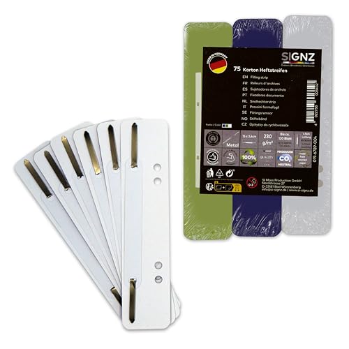 SIGNZ Heftstreifen Pappe 75 Stück 25 x 3 Farben Recycling-Karton CO2-neutral hergestellt made in Germany (75 Stück dunkel-blau grün weiß)