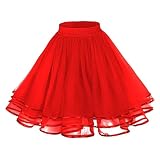 EUBUY Crinoline Tutu Underskirts for Women 50s Petticoat Skirt Rockabilly Dress Knee Underskirt for Dresses Puffy Skirt Red