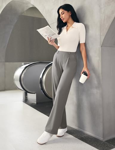 Image of IUGA Dress Pants Women Stretchy Wide Leg Work Pants Business Casual Outfits