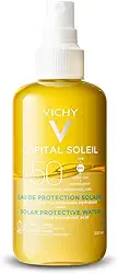 Vichy Capital Soleil Água Solar Protetora Corporal Hidratante com Textura Aquosa Ultraleve, Ácido Hialurônico e Vitamina E, Proteção Avançada UVA/UVB e Radicais Livres FPS50 200ml