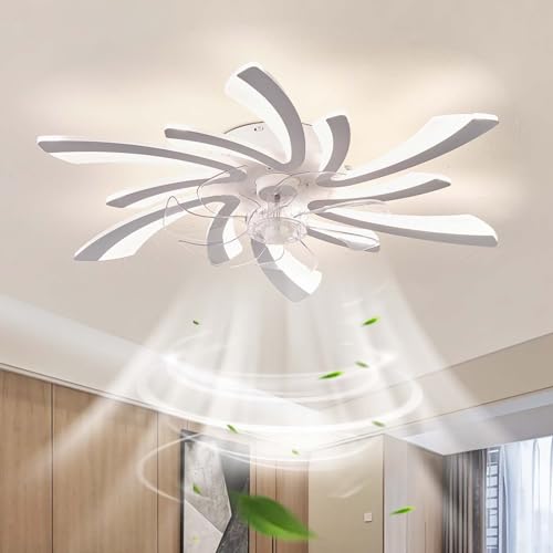 Moderno Smart Ventilador De Techo Con Luz DC Motor Reversibile Silencioso Ventilador Techo Con Luz Y Mando A Distancia Regulable 6 Velocidades Lampara Ventilador Timer Dormitorio Salon White
