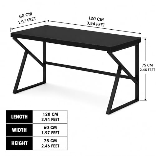 Image of DESKIZIA Modern Industrial Study Table for Home & Office | Wooden Computer Desk with Strong Metal Frame | Writing Desk | Office Table | Black | 120x60x75 cm