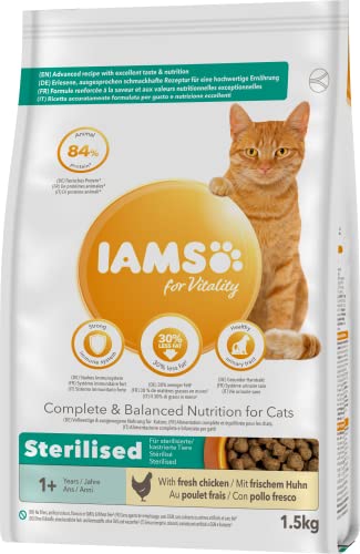 IAMS Sterilised Katzenfutter trocken mit Huhn - Trockenfutter für sterilisierte / kastrierte Katzen ab 1 Jahr, 1,5 kg