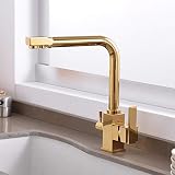 FHKBB Grifo de Cocina Dorado de 3 vías, Grifo de Filtro de Agua, Salida Doble, ósmosis inversa multifunción, frío y Caliente, Grifo Mezclador de Cocina con Filtro para Debajo del fregade