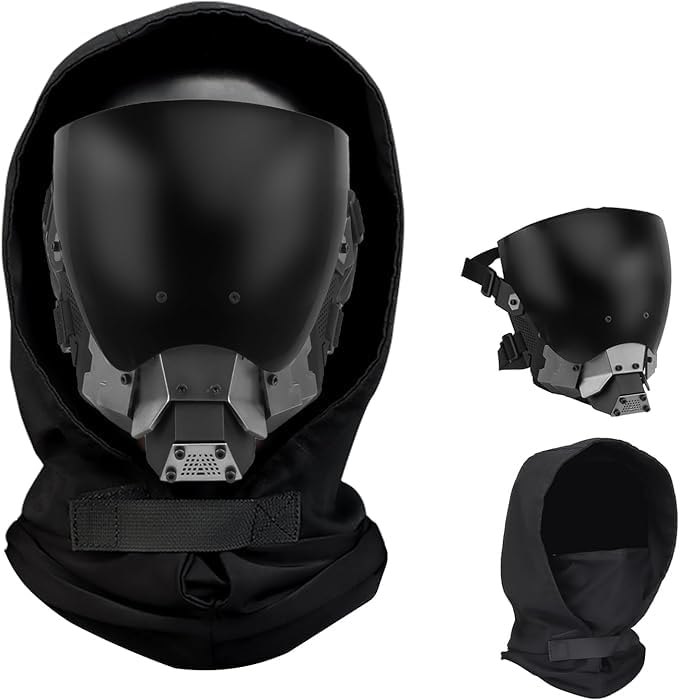 YBJMSFA Cyberpunk Helmet Mask,Techwear Futuristic Masks?Halloween Balafara mask?With Removable Anti-fog Lenses Extended Interfaces