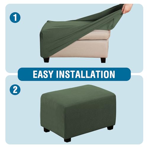Image of H.VERSAILTEX Ottoman Cover Slipcover Rectangle Fit Length 33'-38' Footrest Sofa Slipcovers Stool Cover Footstool Protector Covers Feature Stretch Soft Jacquard Fabric Removable Washable - Bronze Green