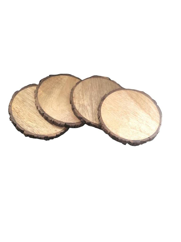 The RAAVYA Natural Tree Bark Wooden Coasters (Set of 4)
