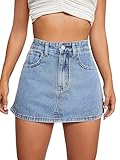Floerns Women's High Waist Zipper Button Denim Shorts Jean Skort with Pockets Pale Blue 28