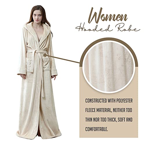 Image of Hellomamma Long Hooded Robe for Women Luxurious Flannel Fleece Full Length Bathrobe Winter Warm Pajamas Shower Nightgown