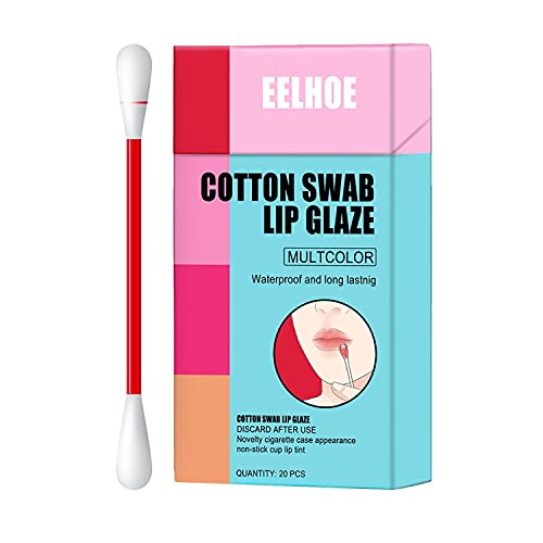 Tattoo Lipstick, Nature Nation 20 Pieces/Box Cotton Swab Lipstick Long Lasting Waterproof, Portable Kiss-proof Liquid Lip Glaze, Moisturizing with Natural Ingredients for Ladies(Color: Red/Multiple)