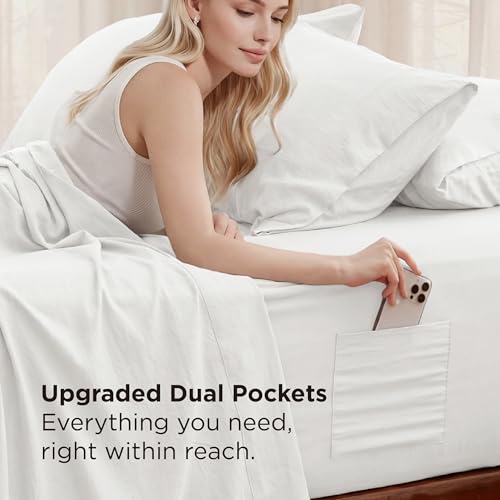 Image of Bedsure Deep Pocket Queen Sheets, 6 Piece, Prewashed Ultra-Soft, 18-inch | Extra Deep Pocket, Breathable, Secure Fit, Hotel Luxury Bedding, Dual Side Pockets, Fade Resistant, For Air Mattress