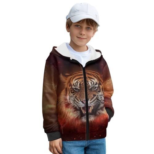 Xuxugorta Boys Zip Up Hoodie Kids Tiger Pattern Fashion Fleece Sweatshirt Jacket with Pockets