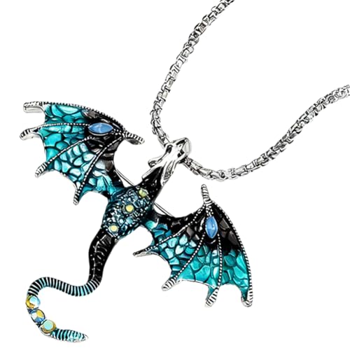 Tupinerq Collar de Dragón de Aleación Esmaltada, Collar para Hombre Colgante de Dragón de Acero Inoxidable, Colgante de Dinosaurio de Fantasía, Joyería de Moda para Mujer (Azul)