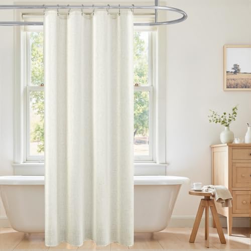 KOUFALL Natural 54x78 Inch Length Waterproof Linen Fabric Shower Curtain