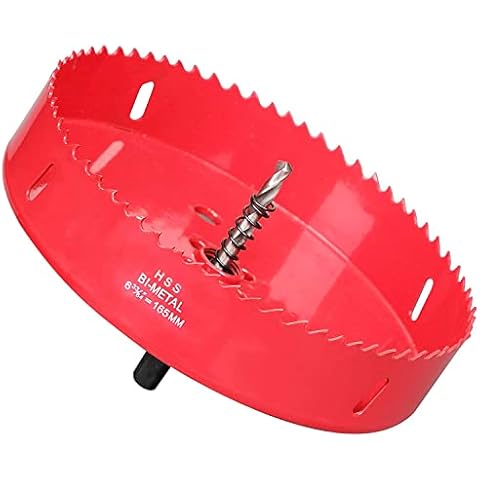 6 1/2 Inch Hole Saw, 165mm HSS Bi-Metal Hole Saw for Recessed Lights, 32mm Cutting Depth Hole Cutter with Hex Shank for Wood Boards, Soft Metal Sheet, Drywall and Plastic, Red Cover