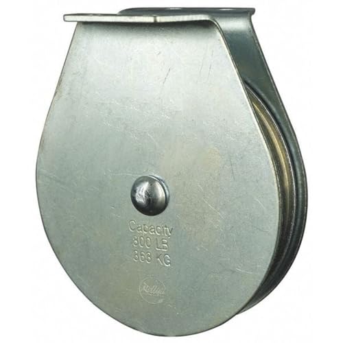 Pulley Block, Wire Rope, 1/4 in Max Cable Size, 800 lb Max Load, Zinc Plated, Mfr: 4JX77-A
