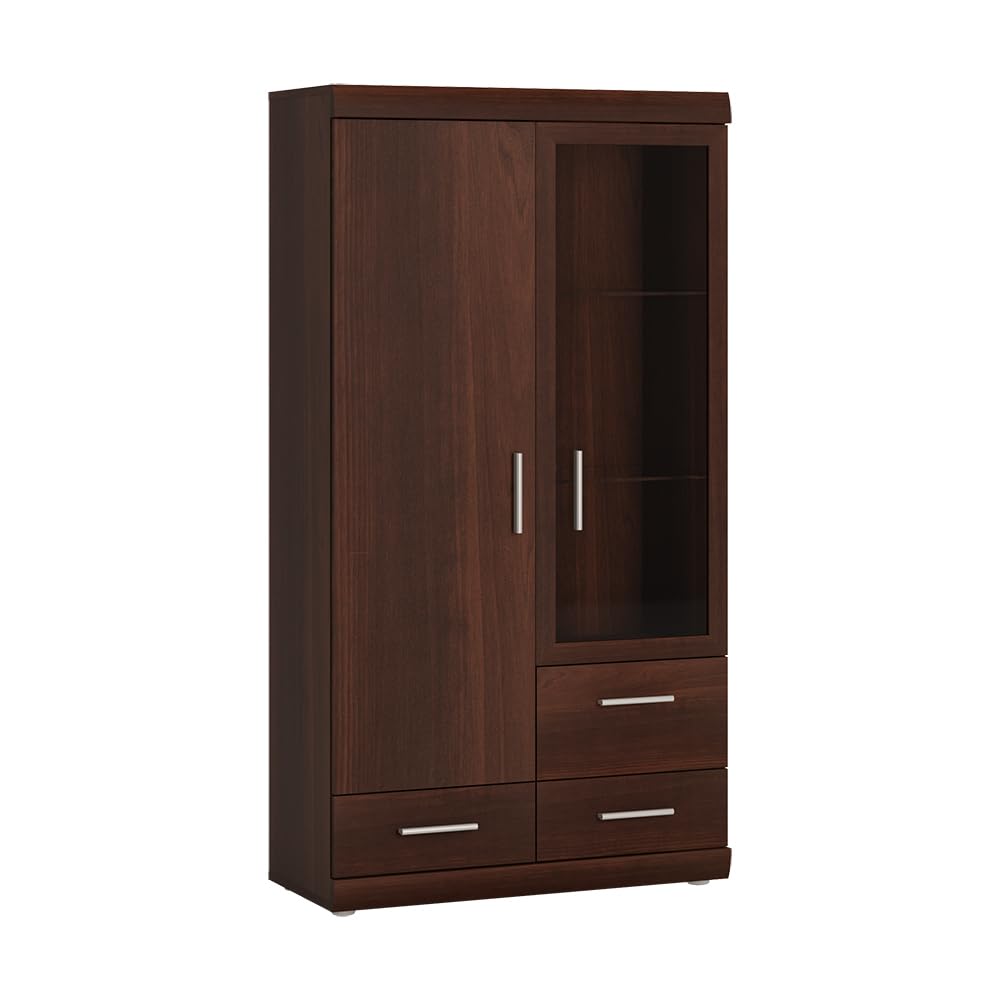 Lomadox Highboard 80 cm Nussbaum Wohnzimmerschrank Vitrinenschrank Vitrine Stauraumschrank Geschirrschrank