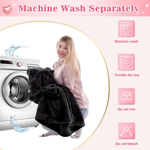 Image of Waitu Wearable Blanket Sweatshirt Gifts for Women and Men, Warm and Cozy Giant Blanket Hoodie, Thick Flannel Blanket with Sleeves and Giant Pocket - Black