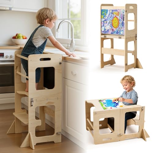 labebe Toddler Standing Tower for 12M+, Montessori Foldable Learning Standing