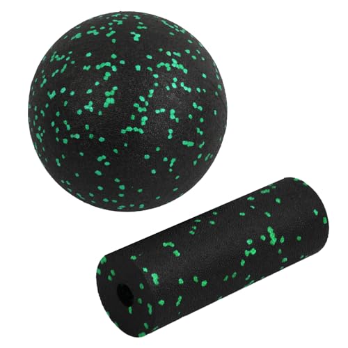 Volumoon Faszien Set (Mini Faszienrolle und 12cm Ball), Massageball für Selbstmassage und Faszientraining, Schmerzen lindern (Grün)